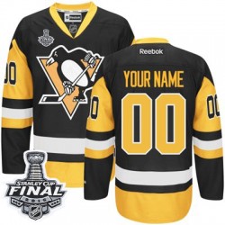 Men's Reebok Pittsburgh Penguins Customized Premier Black/Gold Third 2016 Stanley Cup Final Bound NHL Jersey