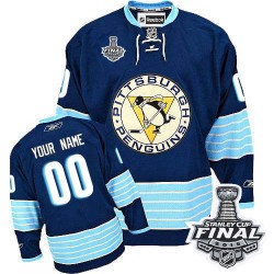 Men's Reebok Pittsburgh Penguins Customized Premier Navy Blue Third Vintage 2016 Stanley Cup Final Bound NHL Jersey