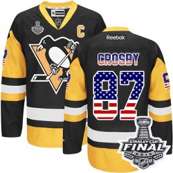 Sidney Crosby Pittsburgh Penguins Reebok Authentic USA Flag Fashion 2016 Stanley Cup Final Bound NHL Jersey (Black/Gold)
