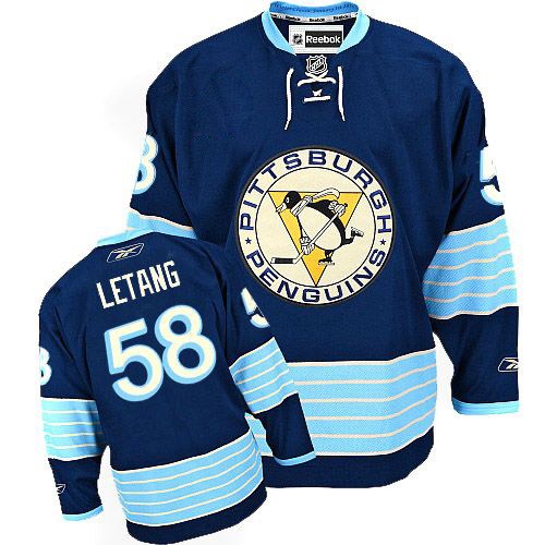 ضمان حاسبات العرب Pittsburgh Penguins #58 Kris Letang Navy Blue Third Kids Jersey لمبة طويلة