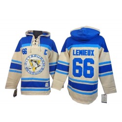 Mario Lemieux Pittsburgh Penguins Authentic Old Time Hockey Sawyer Hooded Sweatshirt Jersey (Cream)