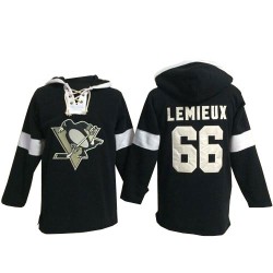 Mario Lemieux Pittsburgh Penguins Authentic Old Time Hockey Pullover Hoodie Jersey (Black)