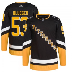 Teddy Blueger Pittsburgh Penguins Adidas Youth Authentic Black 2021/22 Alternate Primegreen Pro Player Jersey (Blue)