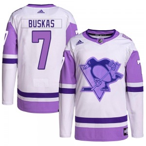Rod Buskas Pittsburgh Penguins Adidas Authentic Hockey Fights Cancer Primegreen Jersey (White/Purple)