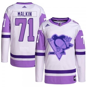 Evgeni Malkin Pittsburgh Penguins Adidas Authentic Hockey Fights Cancer Primegreen Jersey (White/Purple)