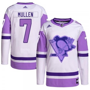 Joe Mullen Pittsburgh Penguins Adidas Authentic Hockey Fights Cancer Primegreen Jersey (White/Purple)