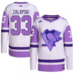 Zarley Zalapski Pittsburgh Penguins Adidas Authentic Hockey Fights Cancer Primegreen Jersey (White/Purple)