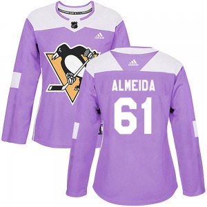 Justin Almeida Pittsburgh Penguins Adidas Women's Authentic Fights Cancer Practice Jersey (Purple)