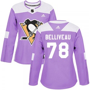 Isaac Belliveau Pittsburgh Penguins Adidas Women's Authentic Fights Cancer Practice Jersey (Purple)