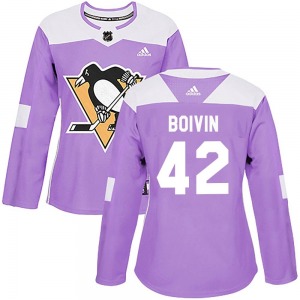 Leo Boivin Pittsburgh Penguins Adidas Women's Authentic Fights Cancer Practice Jersey (Purple)