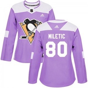 Sam Miletic Pittsburgh Penguins Adidas Women's Authentic Fights Cancer Practice Jersey (Purple)