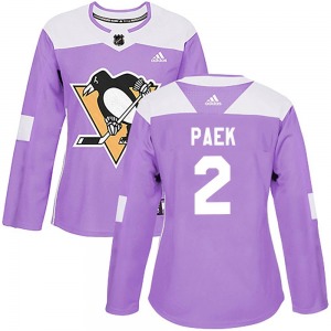Jim Paek Pittsburgh Penguins Adidas Women's Authentic Fights Cancer Practice Jersey (Purple)
