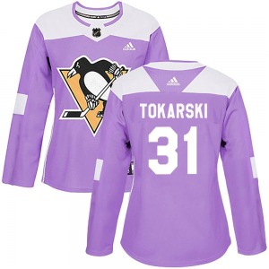 Dustin Tokarski Pittsburgh Penguins Adidas Women's Authentic Fights Cancer Practice Jersey (Purple)