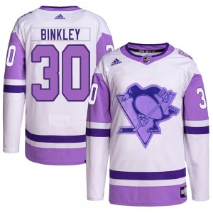 Les Binkley Pittsburgh Penguins Adidas Youth Authentic Hockey Fights Cancer Primegreen Jersey (White/Purple)