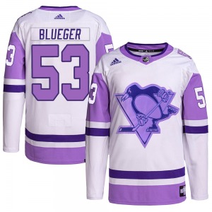 Teddy Blueger Pittsburgh Penguins Adidas Youth Authentic Hockey Fights Cancer Primegreen Jersey (White/Purple)