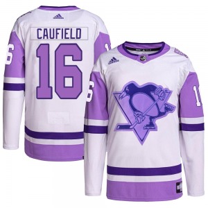 Jay Caufield Pittsburgh Penguins Adidas Youth Authentic Hockey Fights Cancer Primegreen Jersey (White/Purple)