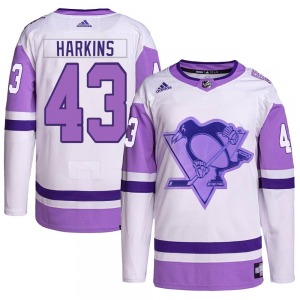 Jansen Harkins Pittsburgh Penguins Adidas Youth Authentic Hockey Fights Cancer Primegreen Jersey (White/Purple)