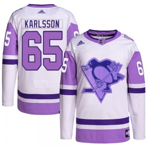 Erik Karlsson Pittsburgh Penguins Adidas Youth Authentic Hockey Fights Cancer Primegreen Jersey (White/Purple)