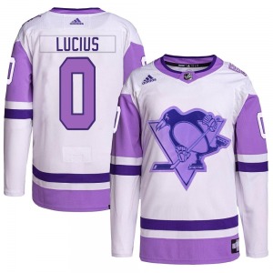 Cruz Lucius Pittsburgh Penguins Adidas Youth Authentic Hockey Fights Cancer Primegreen Jersey (White/Purple)