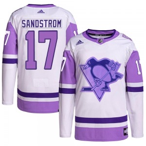 Tomas Sandstrom Pittsburgh Penguins Adidas Youth Authentic Hockey Fights Cancer Primegreen Jersey (White/Purple)