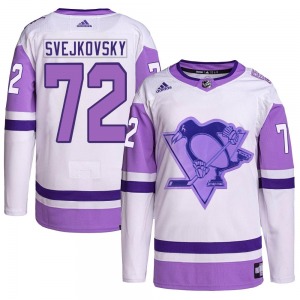 Lukas Svejkovsky Pittsburgh Penguins Adidas Youth Authentic Hockey Fights Cancer Primegreen Jersey (White/Purple)