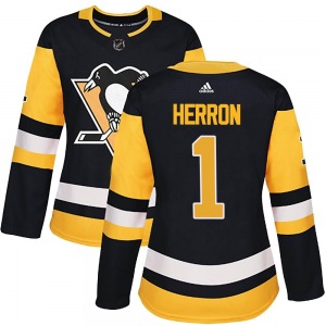 Denis Herron Pittsburgh Penguins Adidas Women's Authentic Home Jersey (Black)
