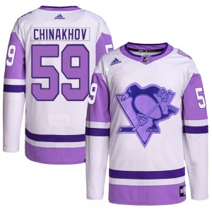 Egor Chinakhov Pittsburgh Penguins Adidas Authentic Hockey Fights Cancer Primegreen Jersey (White/Purple)