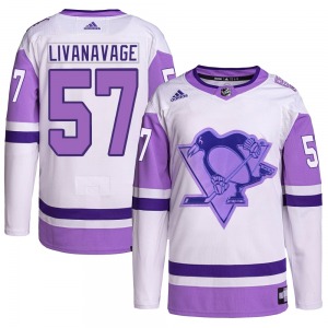 Jake Livanavage Pittsburgh Penguins Adidas Authentic Hockey Fights Cancer Primegreen Jersey (White/Purple)