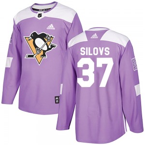 Arturs Silovs Pittsburgh Penguins Adidas Authentic Fights Cancer Practice Jersey (Purple)