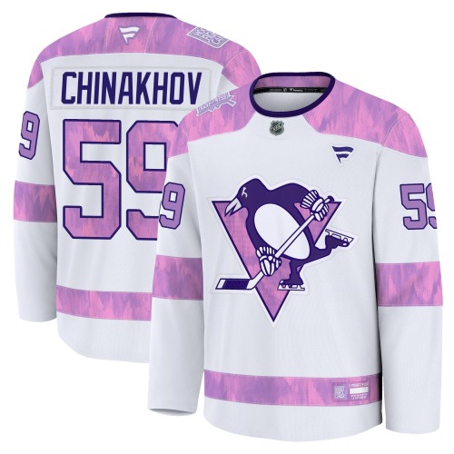 Egor Chinakhov Pittsburgh Penguins Fanatics Premium 2024 Hockey Fights Cancer Practice Jersey (White)