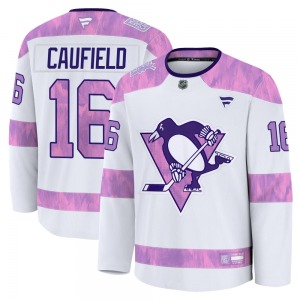 Jay Caufield Pittsburgh Penguins Fanatics Youth Premium 2024 Hockey Fights Cancer Practice Jersey (White)