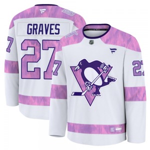 Ryan Graves Pittsburgh Penguins Fanatics Youth Premium 2024 Hockey Fights Cancer Practice Jersey (White)