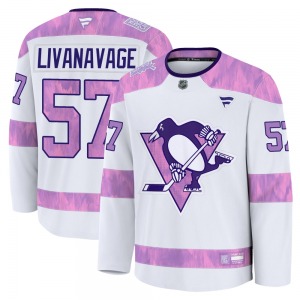 Jake Livanavage Pittsburgh Penguins Fanatics Youth Premium 2024 Hockey Fights Cancer Practice Jersey (White)