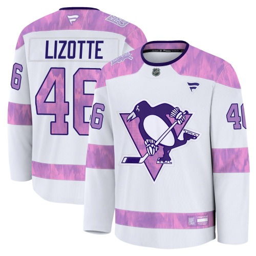 Blake Lizotte Pittsburgh Penguins Fanatics Youth Premium 2024 Hockey Fights Cancer Practice Jersey (White)