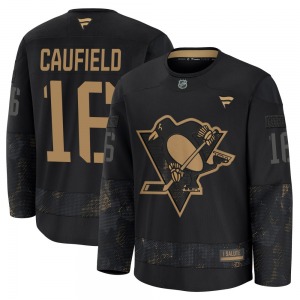 Jay Caufield Pittsburgh Penguins Fanatics Premium 2024 Military Appreciation Practice Jersey (Black)