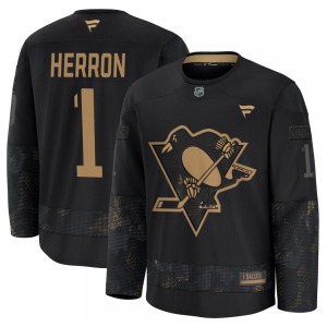 Denis Herron Pittsburgh Penguins Fanatics Youth Premium 2024 Military Appreciation Practice Jersey (Black)