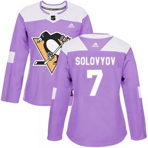 Ilya Solovyov Pittsburgh Penguins Adidas Women's Authentic Fights Cancer Practice Jersey (Purple)