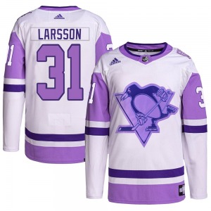 Filip Larsson Pittsburgh Penguins Adidas Youth Authentic Hockey Fights Cancer Primegreen Jersey (White/Purple)