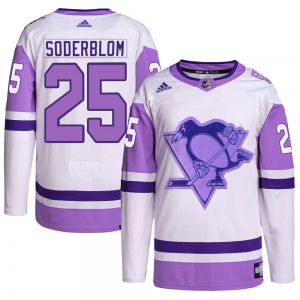 Elmer Soderblom Pittsburgh Penguins Adidas Youth Authentic Hockey Fights Cancer Primegreen Jersey (White/Purple)
